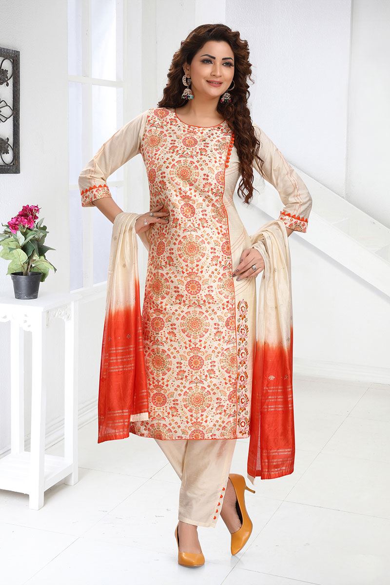Magnificent Orange and Cream Colored Designer Suit