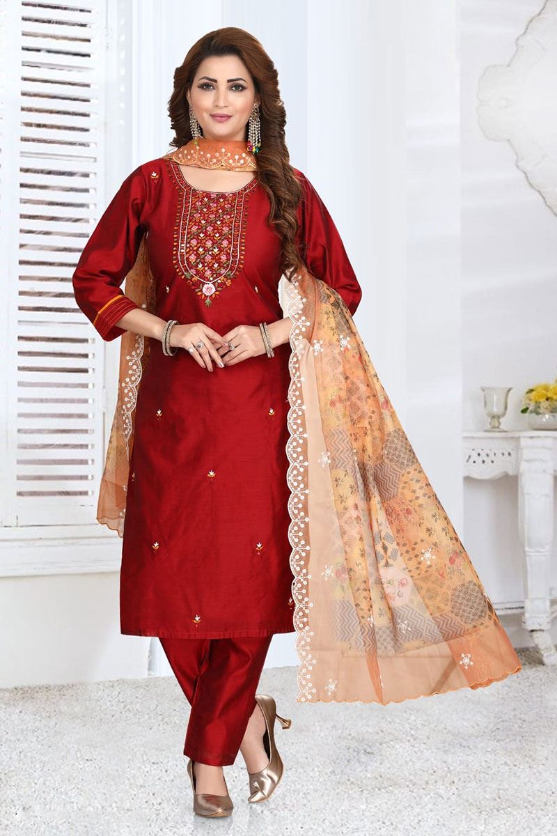 Astounding Red Colored Designer Suit