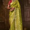 Appealing Parrot Green Colored Designer Saree