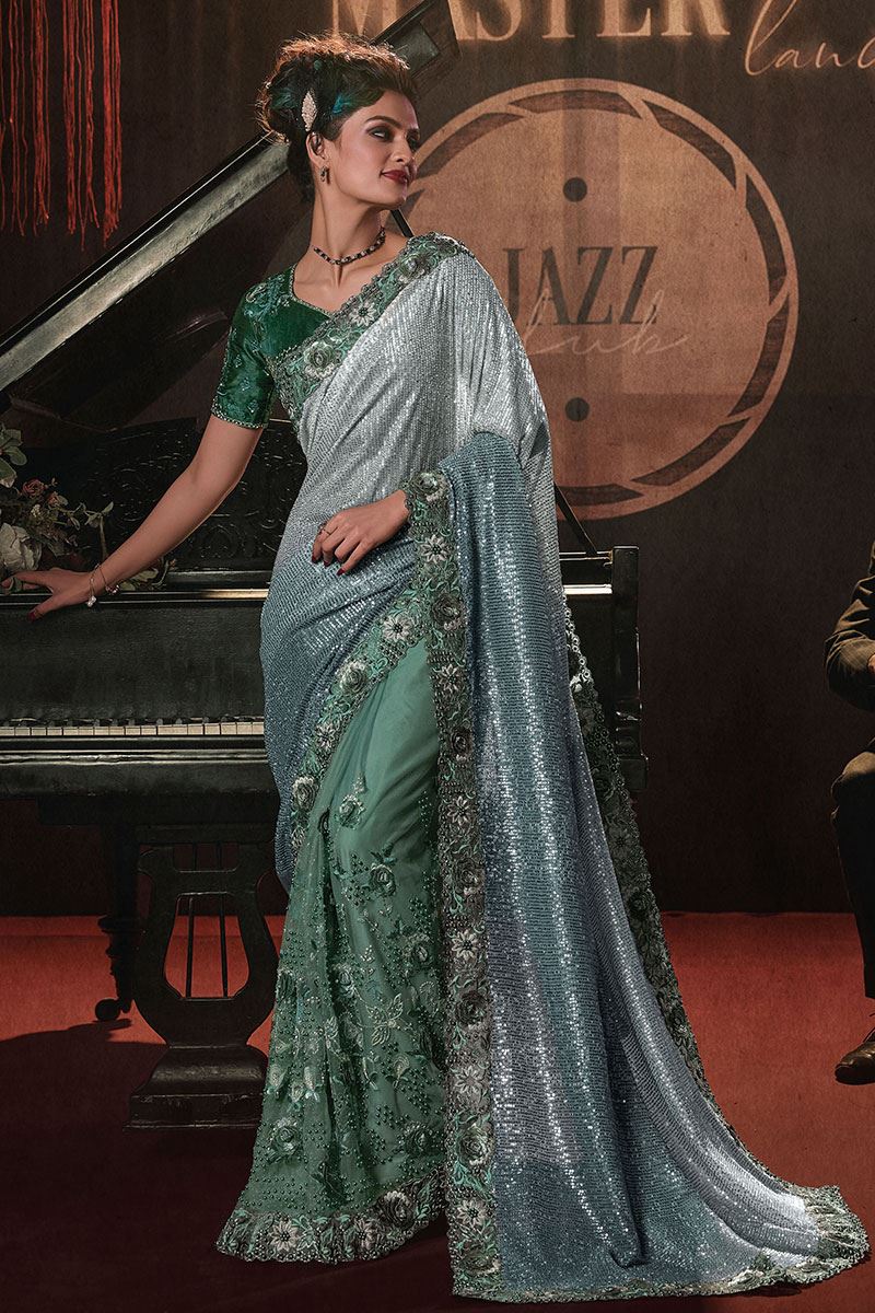 Charming Shaded Green Colored Designer Saree