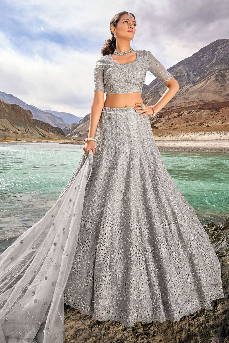 Outstanding Grey Colored Designer Lehenga Choli
