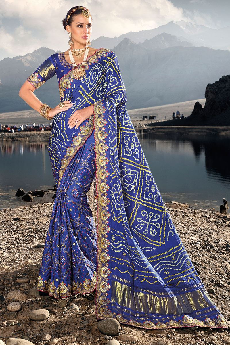 Charming Royal Blue Colored Designer Saree