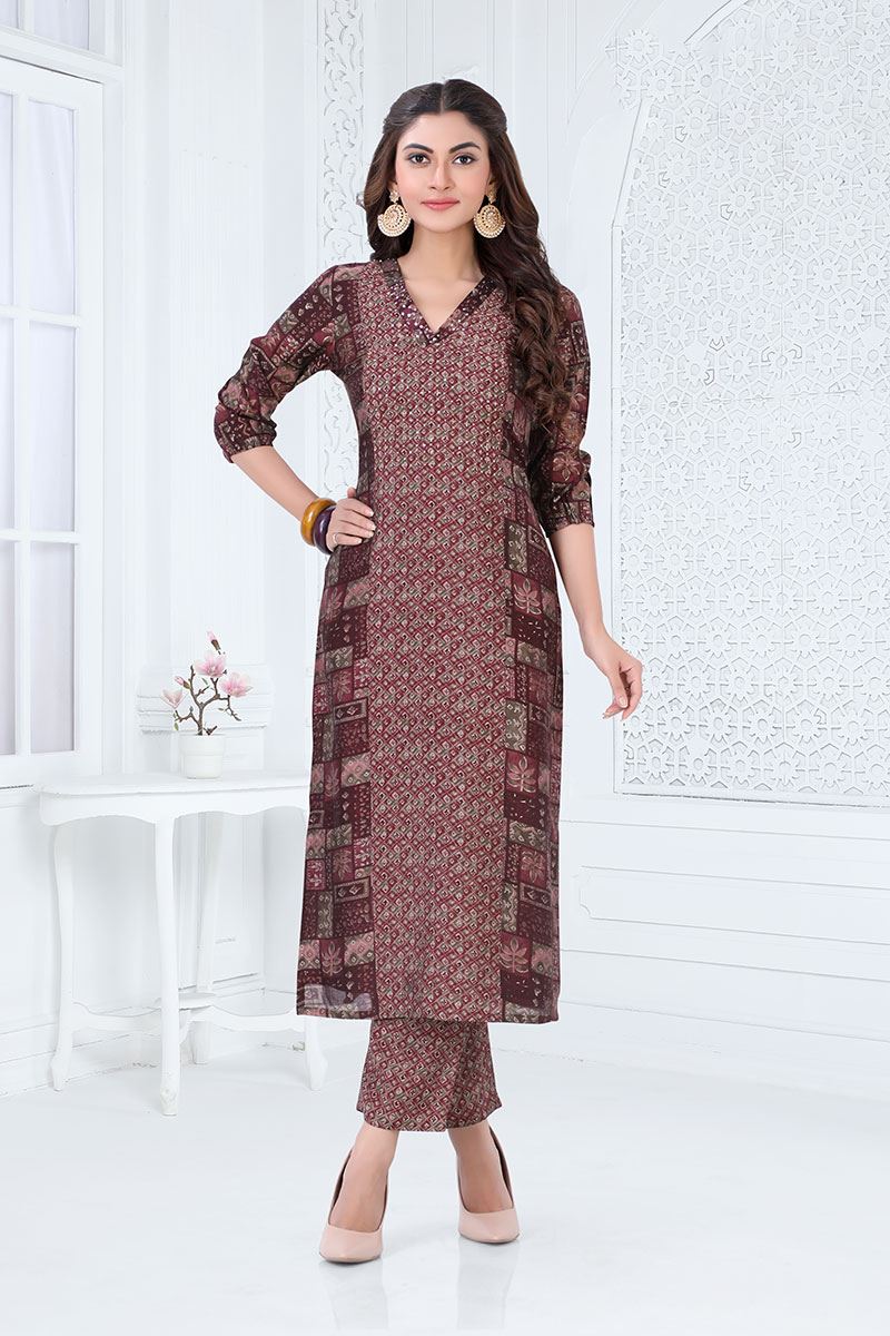 Amazing Maroon Colored Designer Readymade Kurti Set
