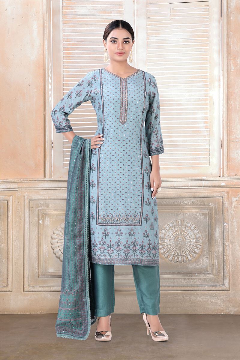 Attractive Sky Blue Colored Designer Salwar Suit