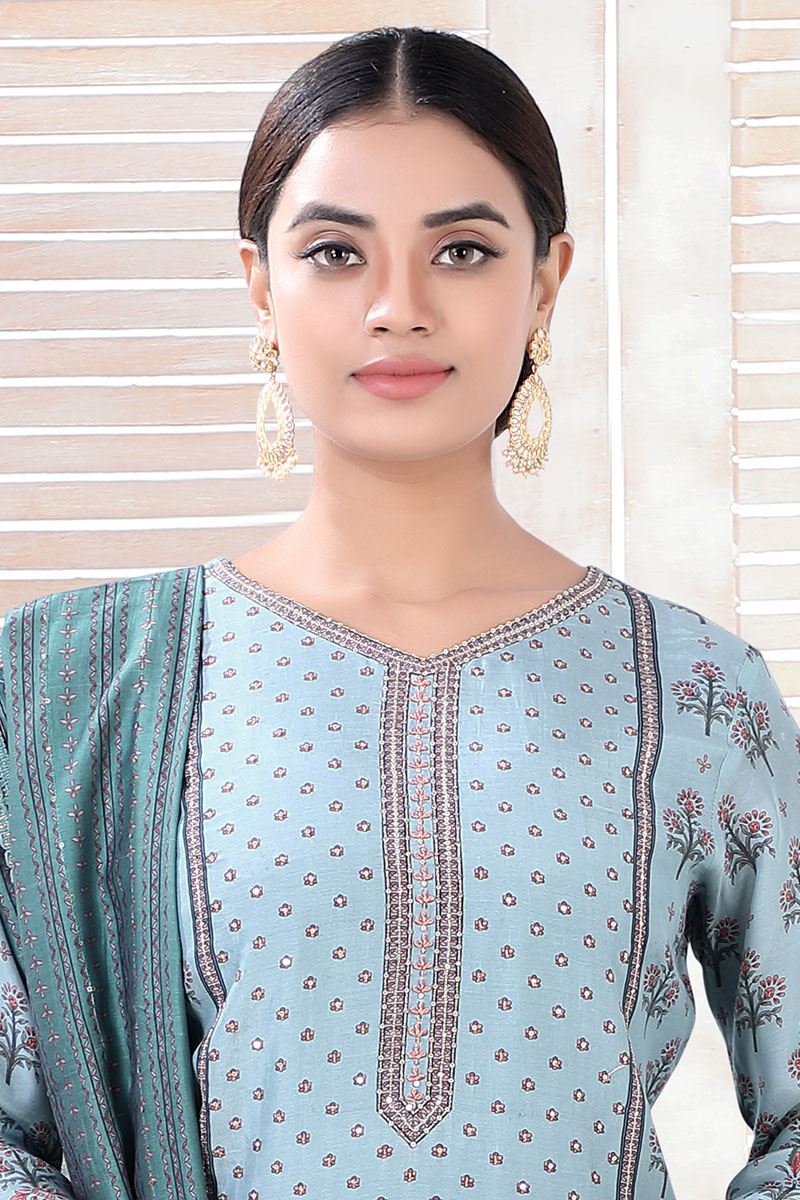 Attractive Sky Blue Colored Designer Salwar Suit