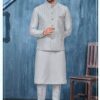 Enticing Grey Colored Designer Readymade Men’s Wear Kurta and Jacket Set for Wedding, Engagement, or Festive