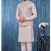 Exuberant Light Biscuit Colored Designer Readymade Men’s Wear Kurta and Jacket Set for Wedding, Engagement, or Festive