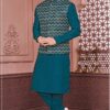 Charming Rama Green Colored Designer Readymade Men’s Wear Kurta and Jacket Set for Wedding, Engagement, or Festive