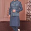 Classy Grey Colored Designer Readymade Men’s Wear Kurta and Jacket Set for Wedding, Engagement, or Festive
