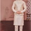 Fancy Beige Colored Designer Readymade Men’s Wear Kurta and Jacket Set for Wedding, Engagement, or Festive