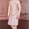 Marvelous Peach Colored Designer Readymade Men’s Wear Kurta and Jacket Set for Wedding, Engagement, or Festive