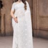 Creative White Colored Designer Saree for Party, Engagement or Sangeet
