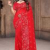 Artistic Red Colored Designer Saree for Party, Engagement or Festive
