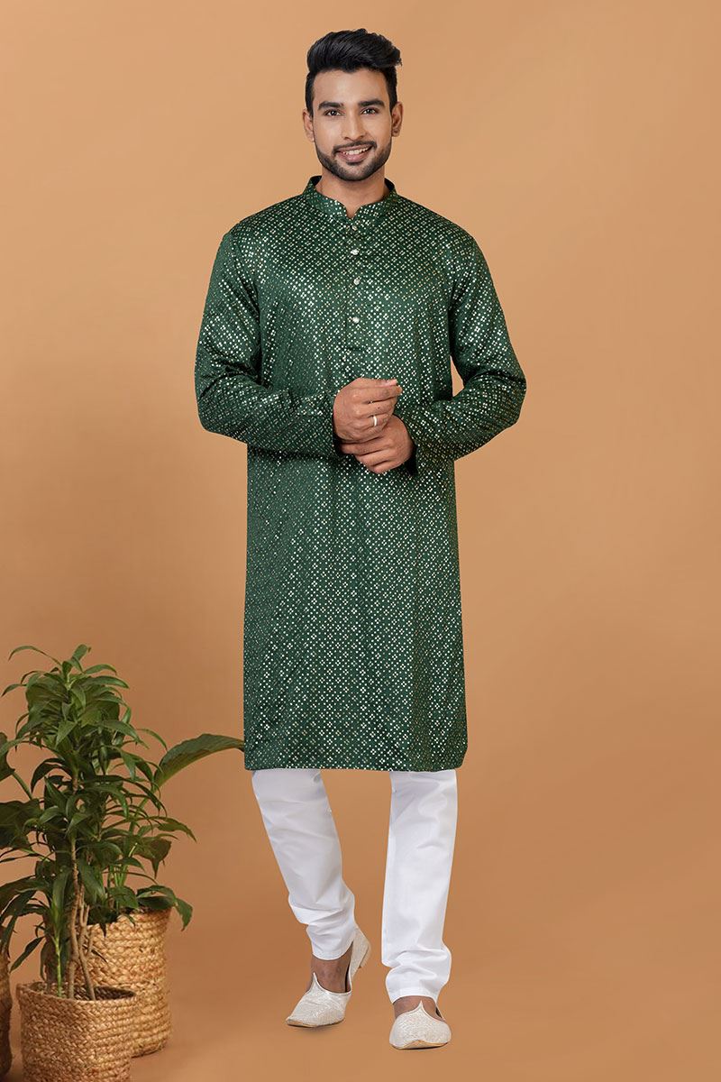 Stylish Green Mens Kurta Set for Festive or Mehendi