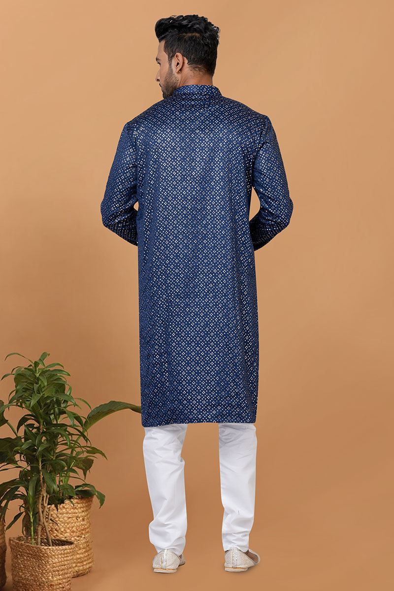 Magnificent Blue Mens Designer Kurta and Churidar Set for Festive or Sangeet