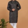 Fashionable Black Mens Designer Kurta and Churidar Set for Sangeet or Engagement