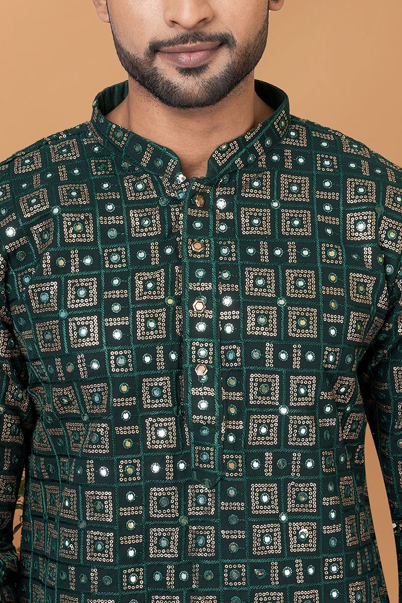 Appealing Green Mens Designer Kurta and Churidar Set for Festive or Mehendi