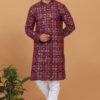 Majestic Maroon Colored Designer Kurta and Churidar Set for Festive or Wedding