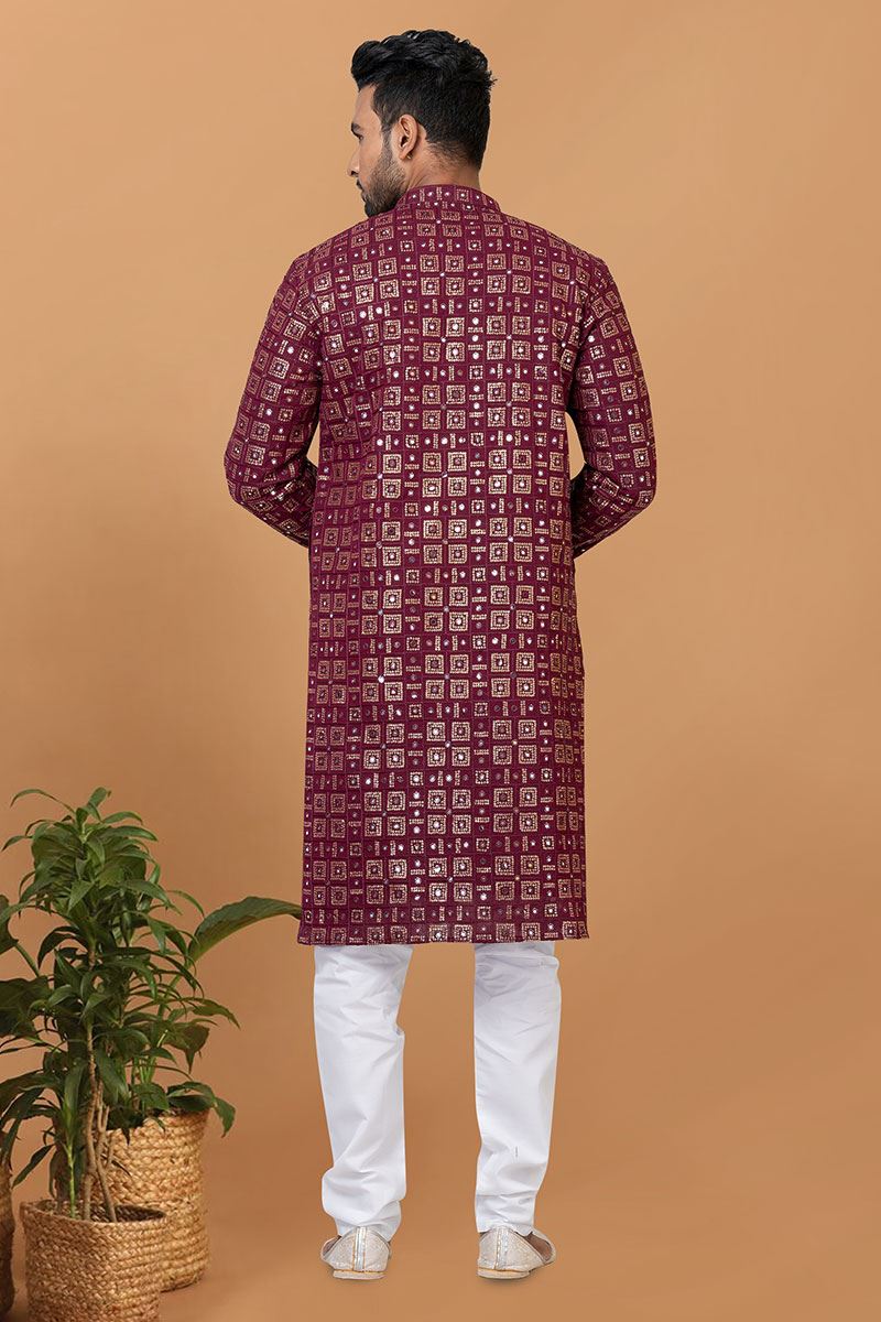 Majestic Maroon Colored Designer Kurta and Churidar Set for Festive or Wedding