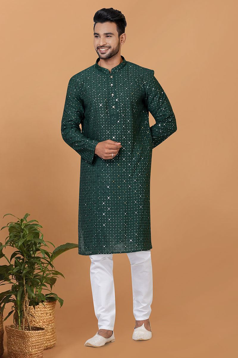 Exuberant Green Mens Designer Kurta and Churidar Set for Festive or Mehendi