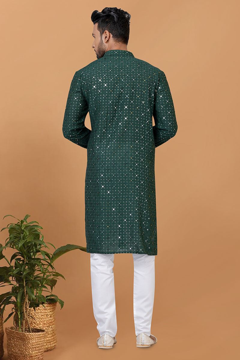 Exuberant Green Mens Designer Kurta and Churidar Set for Festive or Mehendi