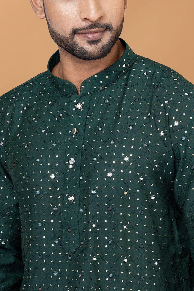 Exuberant Green Mens Designer Kurta and Churidar Set for Festive or Mehendi