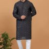 Enticing Black Mens Designer Kurta Set for Sangeet or Engagement