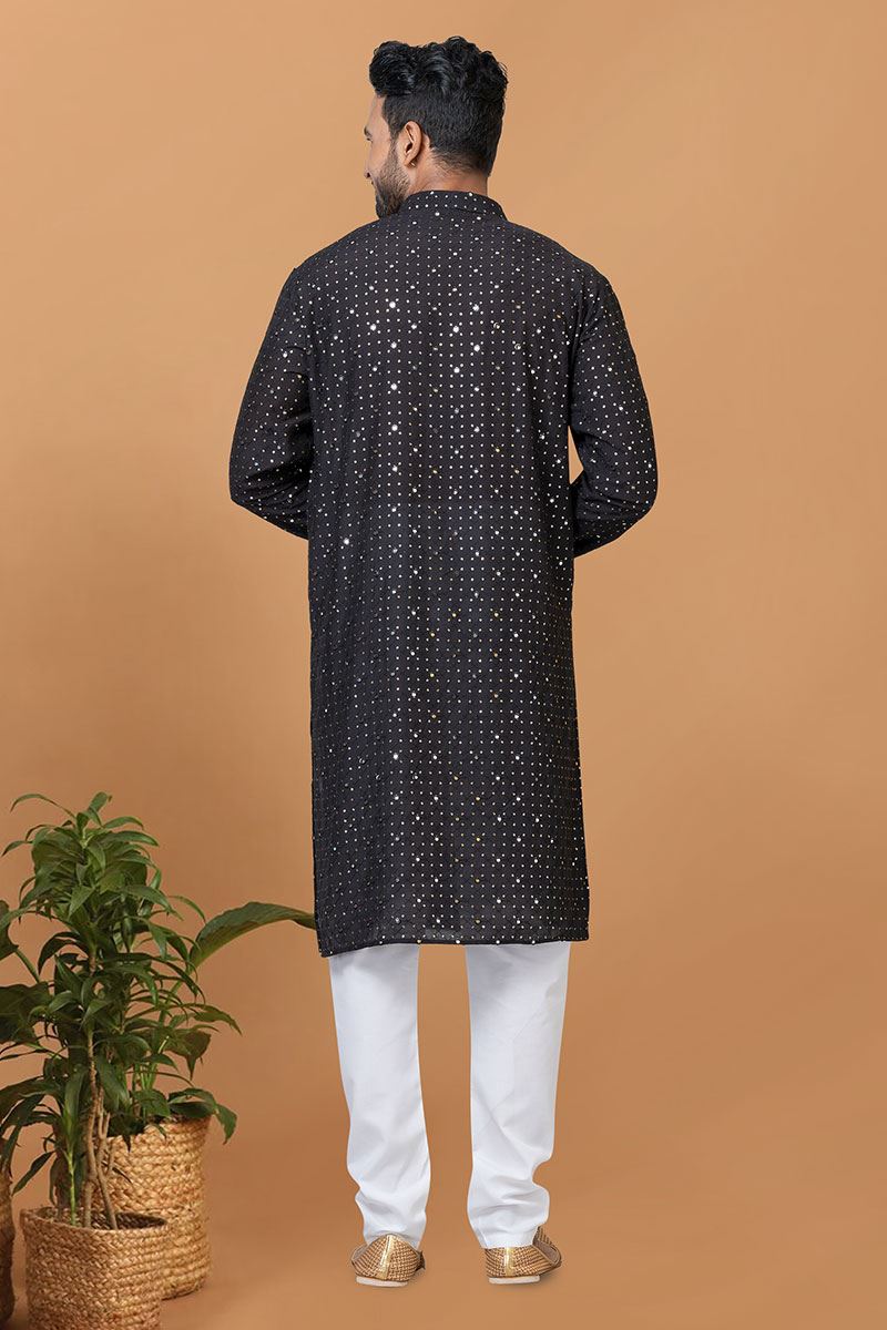 Enticing Black Mens Designer Kurta Set for Sangeet or Engagement