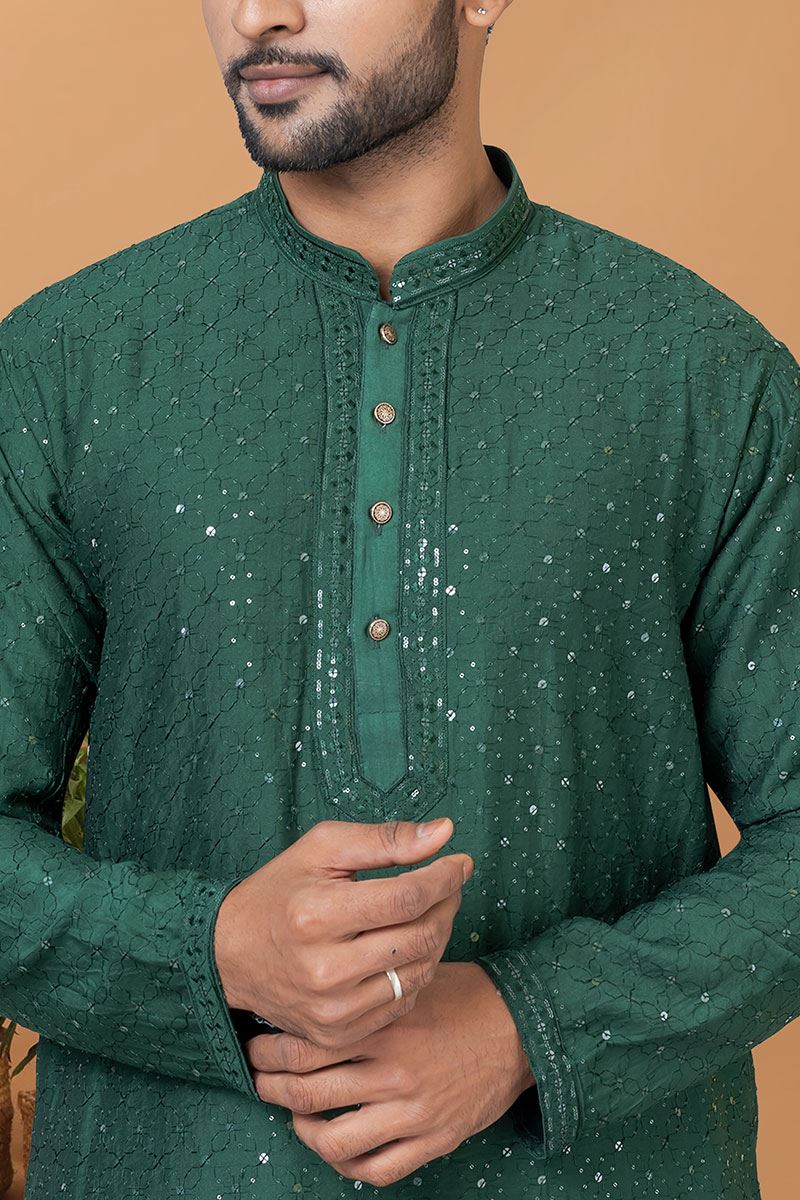 Delightful Green Mens Designer Kurta and Churidar Set for Festive or Mehendi