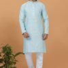 Impressive Sky Blue Mens Designer Kurta and Churidar Set for Festive or Engagement