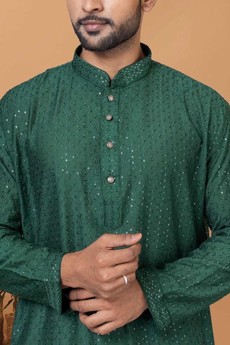 Royal Green Colored Mens Kurta and Churidar Set for Mehendi or Engagement