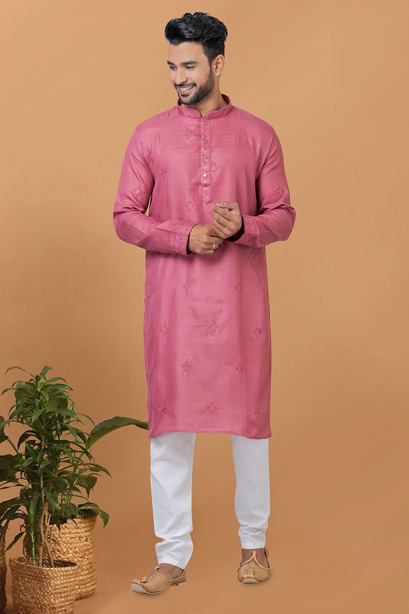 Delightful Pink Mens Designer Kurta Set for Sangeet or Engagement