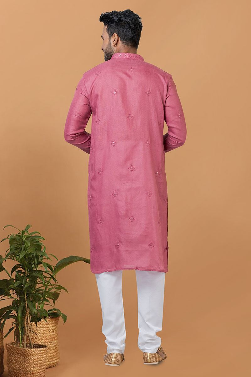 Delightful Pink Mens Designer Kurta Set for Sangeet or Engagement