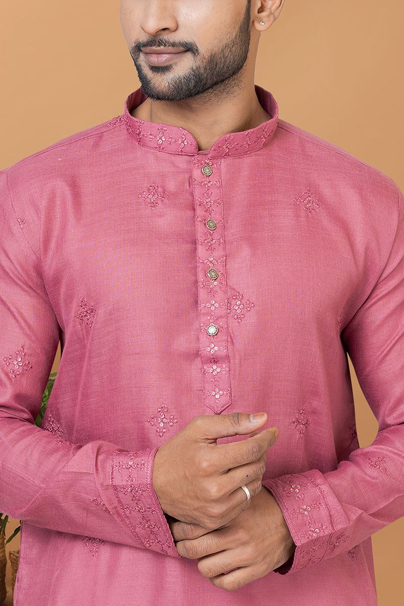 Delightful Pink Mens Designer Kurta Set for Sangeet or Engagement