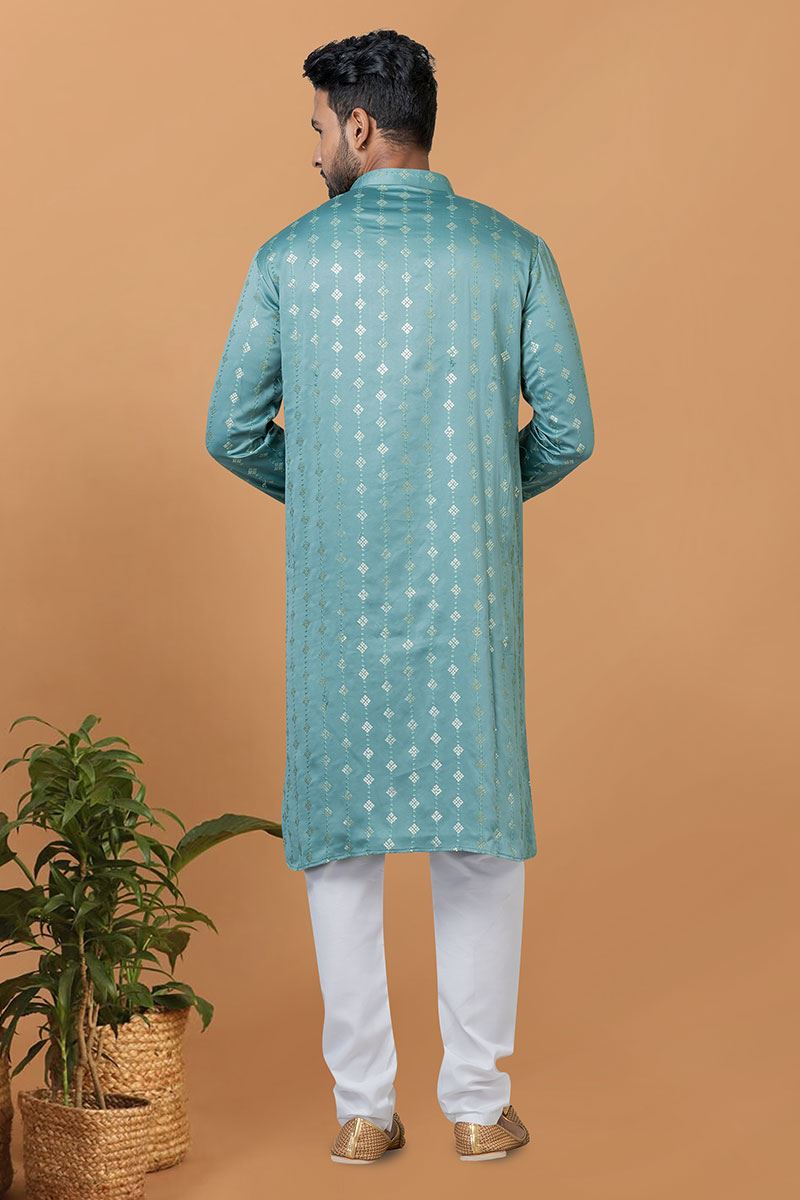 Classy Blue Mens Designer Kurta and Churidar Set for Festive or Engagement