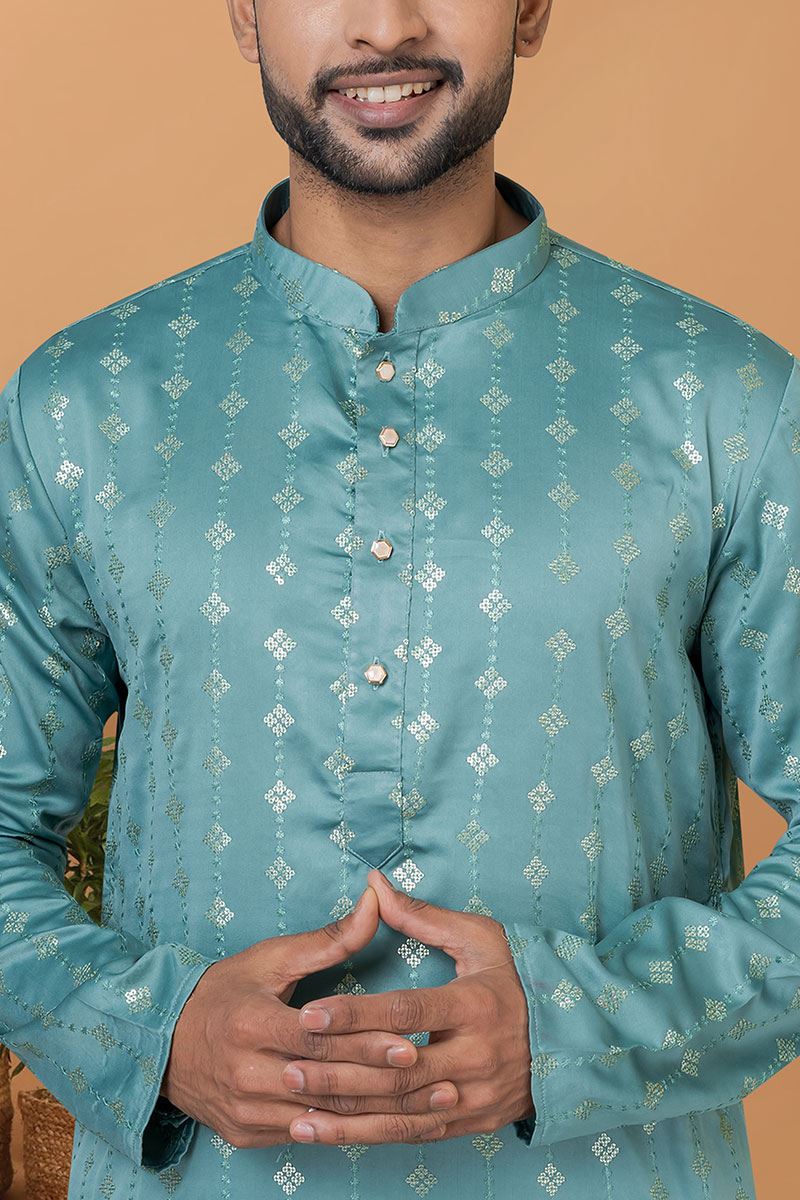 Classy Blue Mens Designer Kurta and Churidar Set for Festive or Engagement