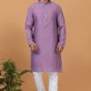 Fashionable Purple Mens Designer Kurta and Churidar Set for Wedding or Sangeet