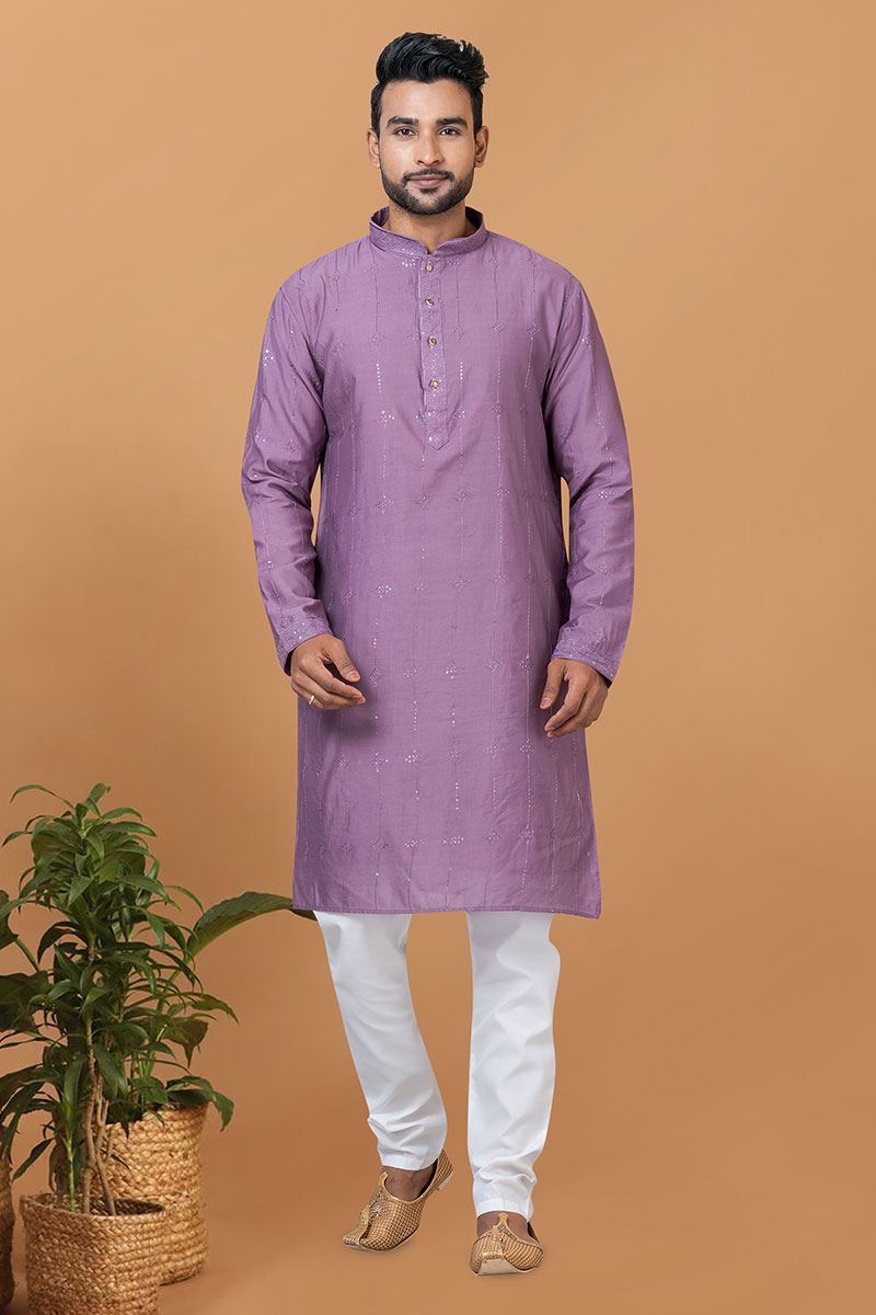 Fashionable Purple Mens Designer Kurta and Churidar Set for Wedding or Sangeet