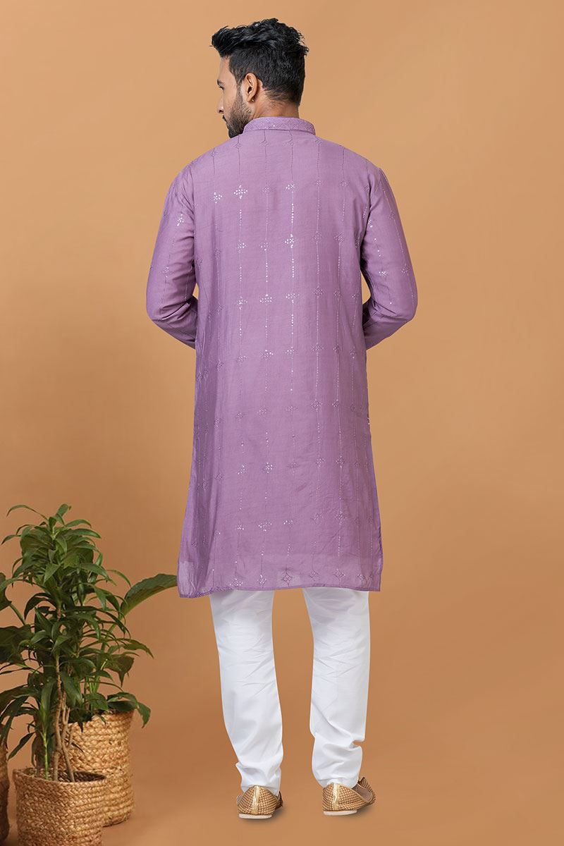 Fashionable Purple Mens Designer Kurta and Churidar Set for Wedding or Sangeet