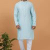 Magnificent Sky Blue Mens Designer Kurta Set for Festive or Engagement