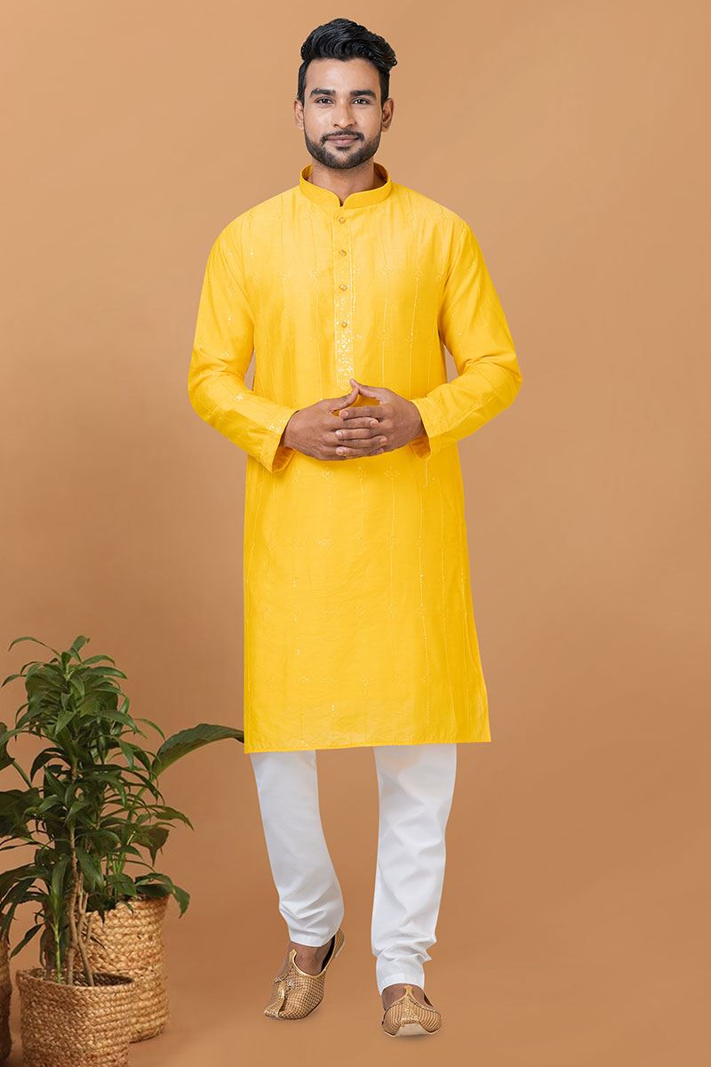 Marvelous Yellow Mens Designer Kurta Set for Festive or Haldi