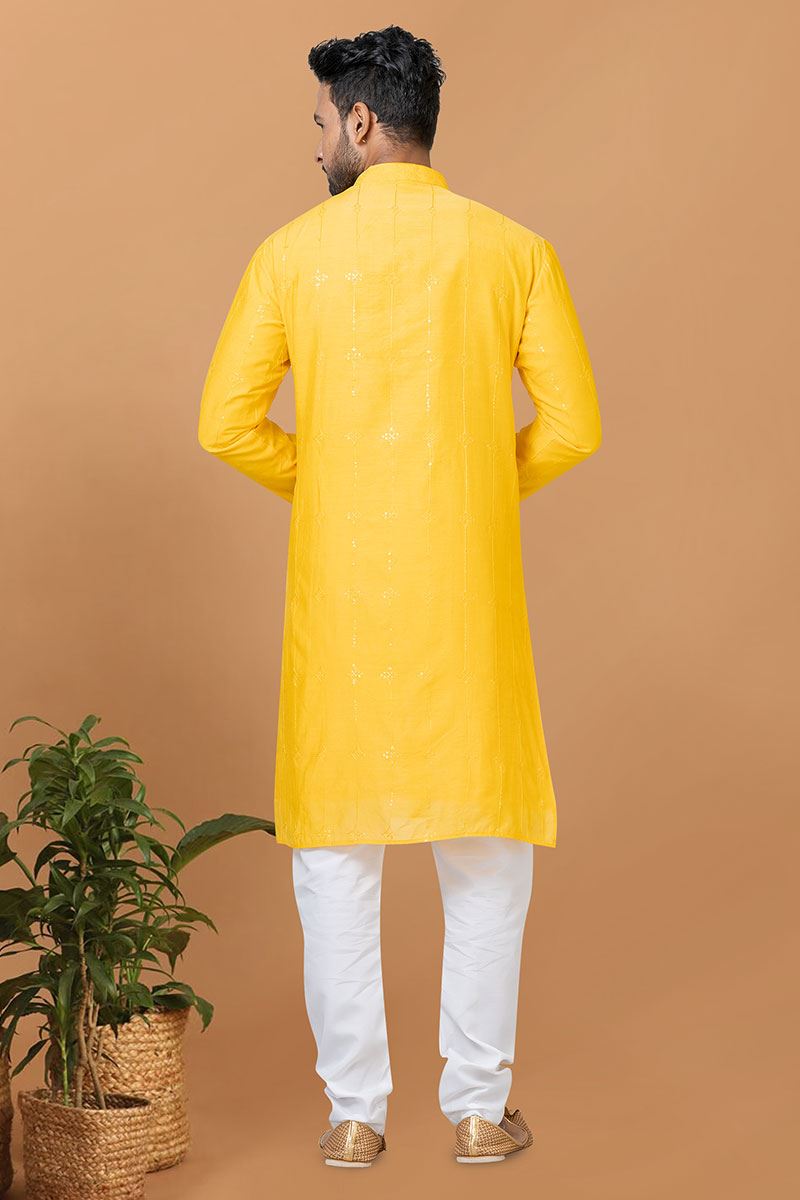 Marvelous Yellow Mens Designer Kurta Set for Festive or Haldi