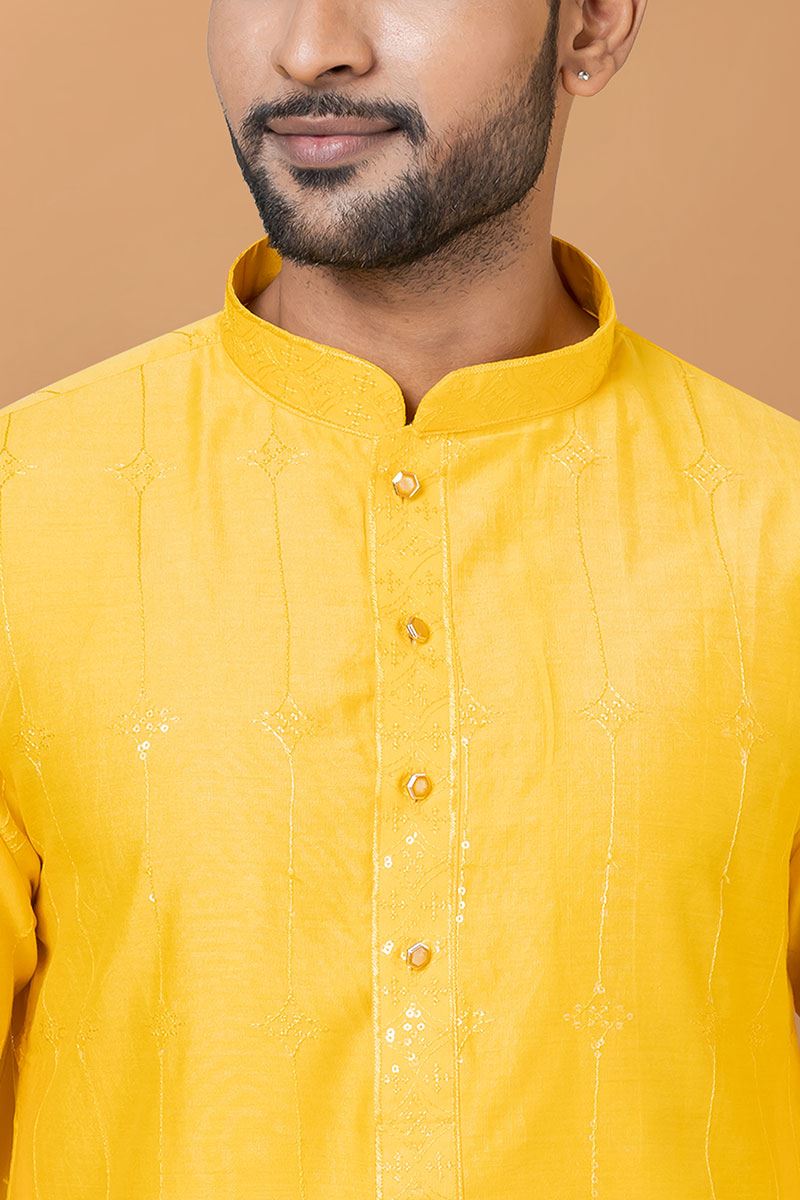 Marvelous Yellow Mens Designer Kurta Set for Festive or Haldi