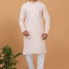 Attractive Light Peach Mens Designer Kurta and Churidar Set for Festive or Engagement