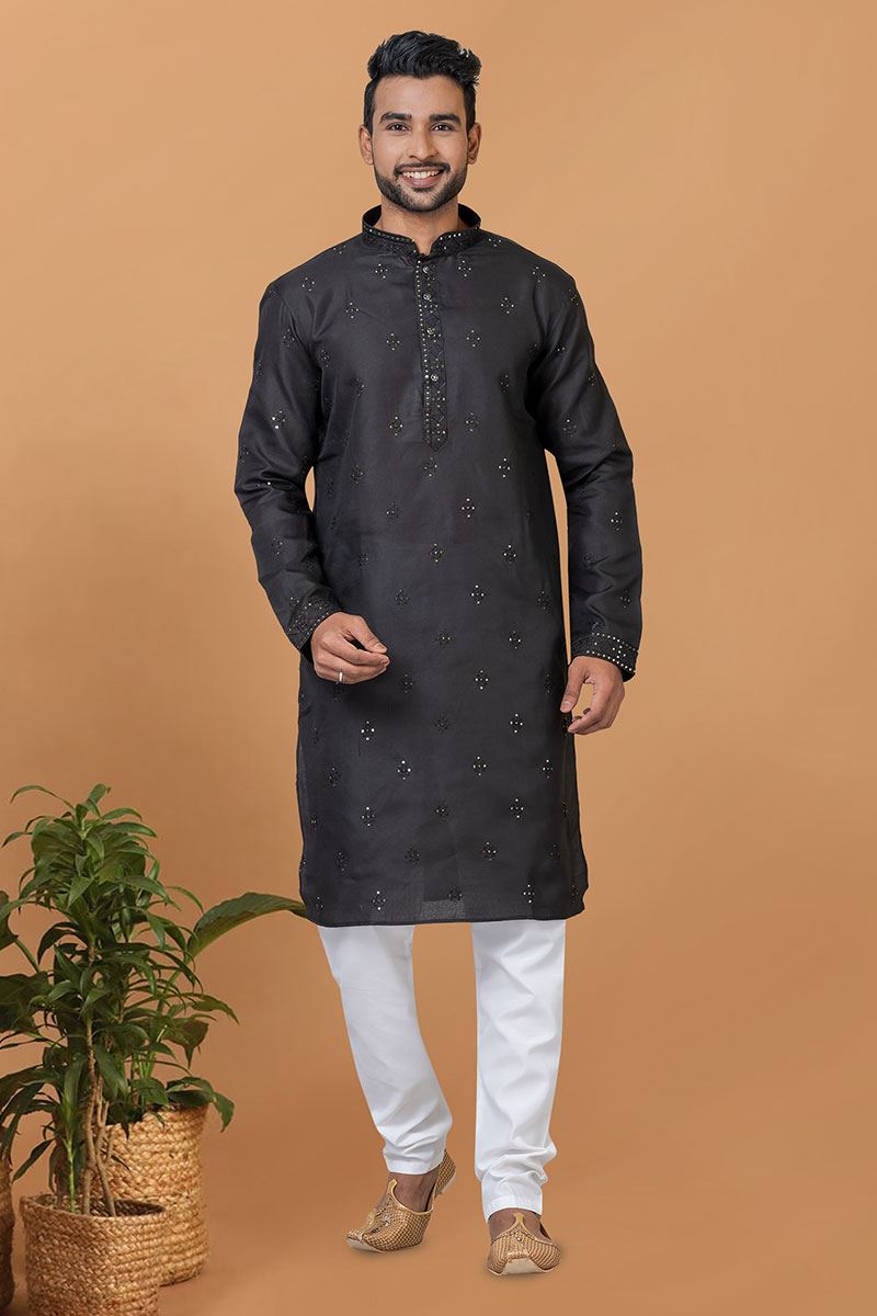 Stylish Black Mens Designer Kurta Set for Sangeet or Engagement