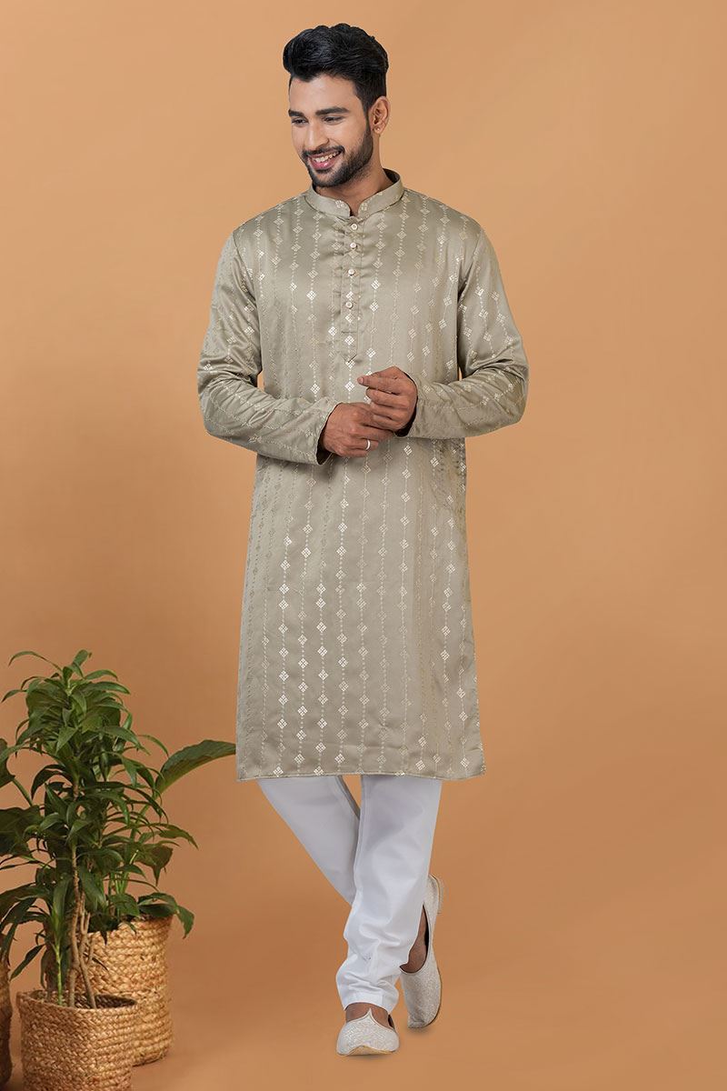 Classy Dull Green Mens Kurta and Churidar Set for Festive or Engagement
