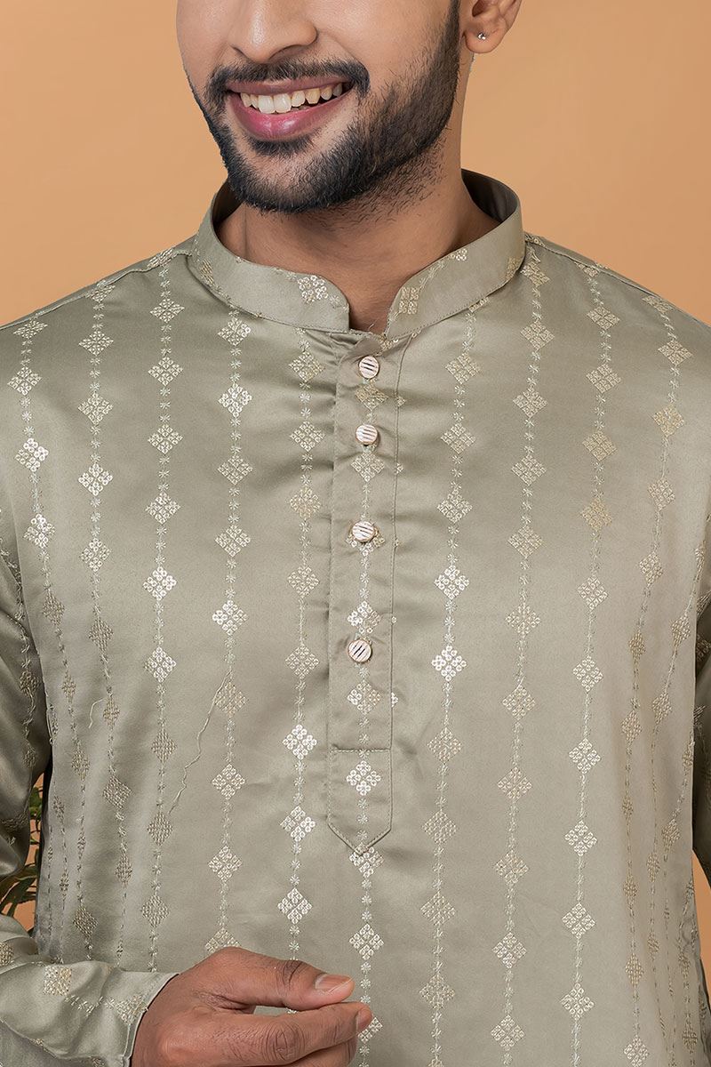 Classy Dull Green Mens Kurta and Churidar Set for Festive or Engagement