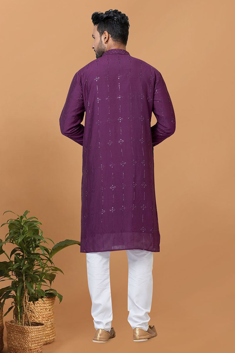 Exquisite Purple Mens Designer Kurta Set for Sangeet or Engagement