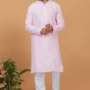 Aesthetic Light Pink Mens Designer Kurta and Churidar Set for Sangeet or Engagement