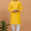 Artistic Yellow Mens Designer Kurta and Churidar Set for Festive or Haldi